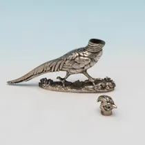 Antique Sterling Silver Pair of Novelty Pheasant Pepper Pots - Charles Boyton, hallmarked in 1888 London - Victorian - Thumbnail 3