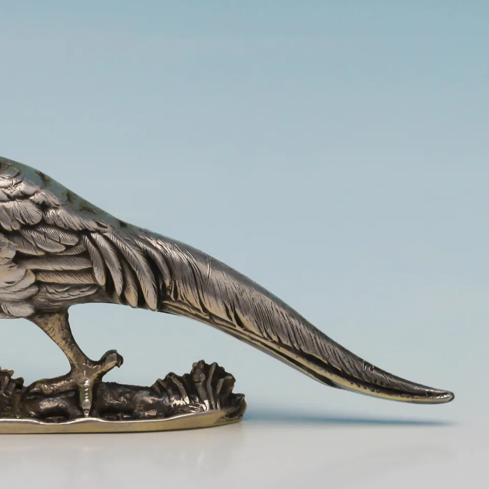 Antique Sterling Silver Pair of Novelty Pheasant Pepper Pots - Charles Boyton, hallmarked in 1888 London - Victorian - Image 5
