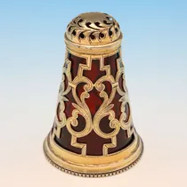 Antique Sterling Silver & Glass Pepper Pot - Charles & George Fox, hallmarked in 1850 London - Victorian - Thumbnail 1