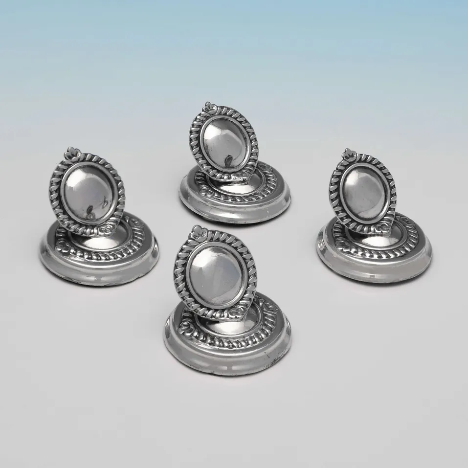 Antique Sterling Silver Set of Four Place Card Holders - Roberts & Belk, hallmarked in 1904 Sheffield - Edwardian