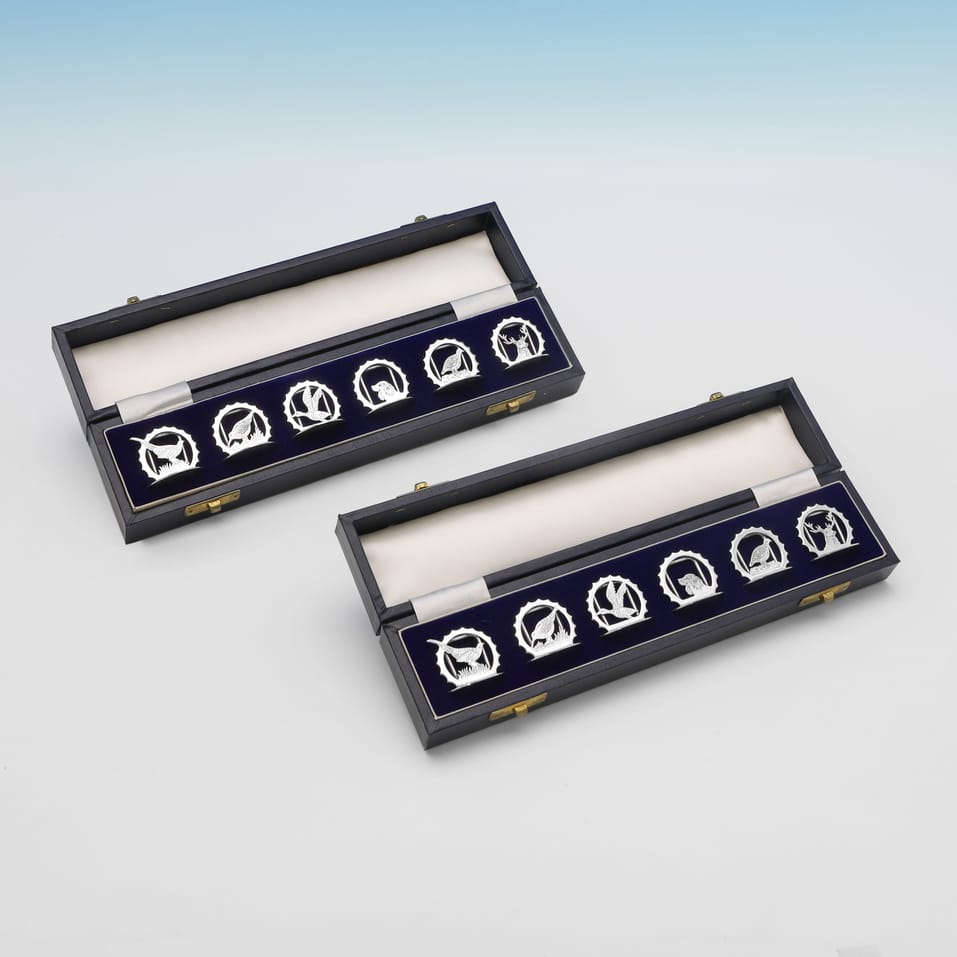 Sterling Silver Set of 12 Place Card Holders - Asprey & Co. Ltd., hallmarked in 1987 London - Elizabeth II