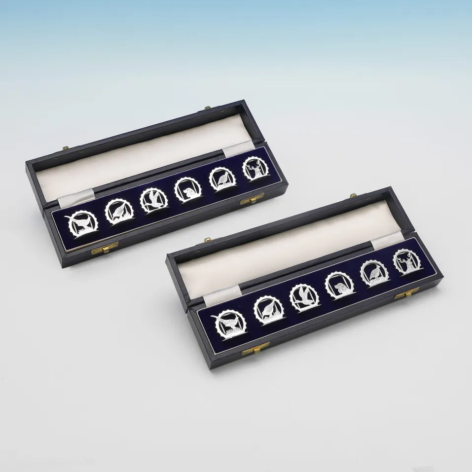 Sterling Silver Set of 12 Place Card Holders - Asprey & Co. Ltd., hallmarked in 1987 London - Elizabeth II