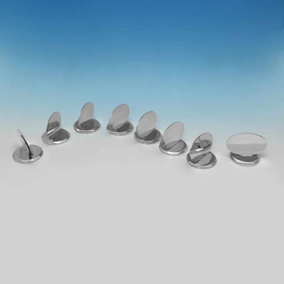 Sterling Silver Set of 8 Place Card Holders - Marlow Brothers, hallmarked in 2000 London - Elizabeth II