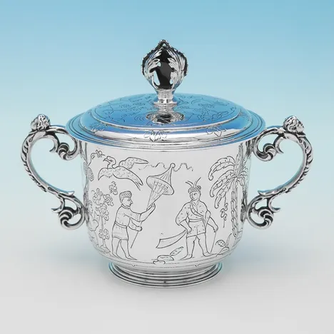 Sterling Silver Chinoiserie Porringer - Richard Comyns, hallmarked in 1938 London - George VI