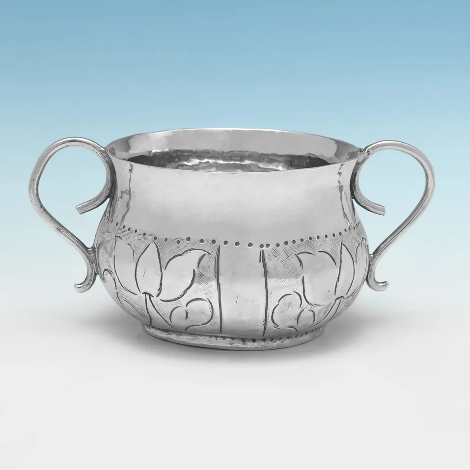 Antique Sterling Silver Porringer - hallmarked in 1669 London - Charles II