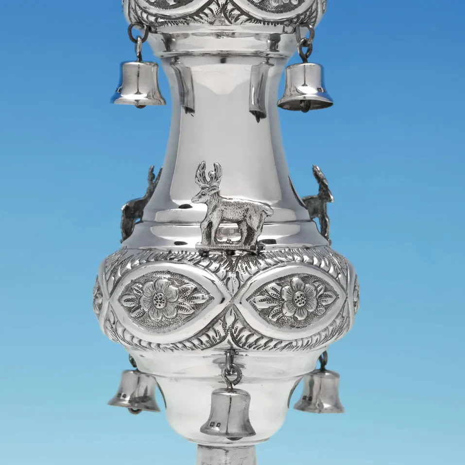 Antique Sterling Silver Pair of Rimonim - Morris Salkind, hallmarked in 1920 London - George V - Image 2