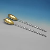 Antique Sterling Silver Pair of Salad Servers - Mappin & Webb, hallmarked in 1923 Sheffield - George V - Thumbnail 1