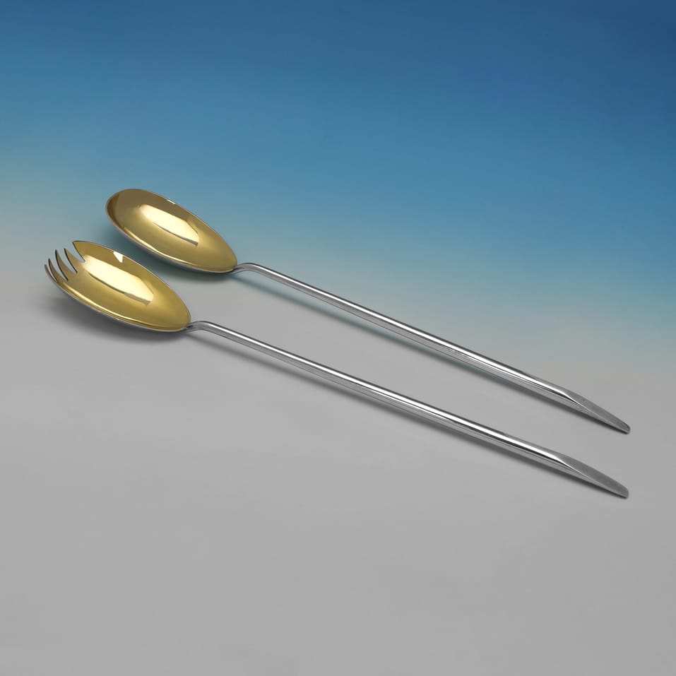 Antique Sterling Silver Pair of Salad Servers - Mappin & Webb, hallmarked in 1923 Sheffield - George V