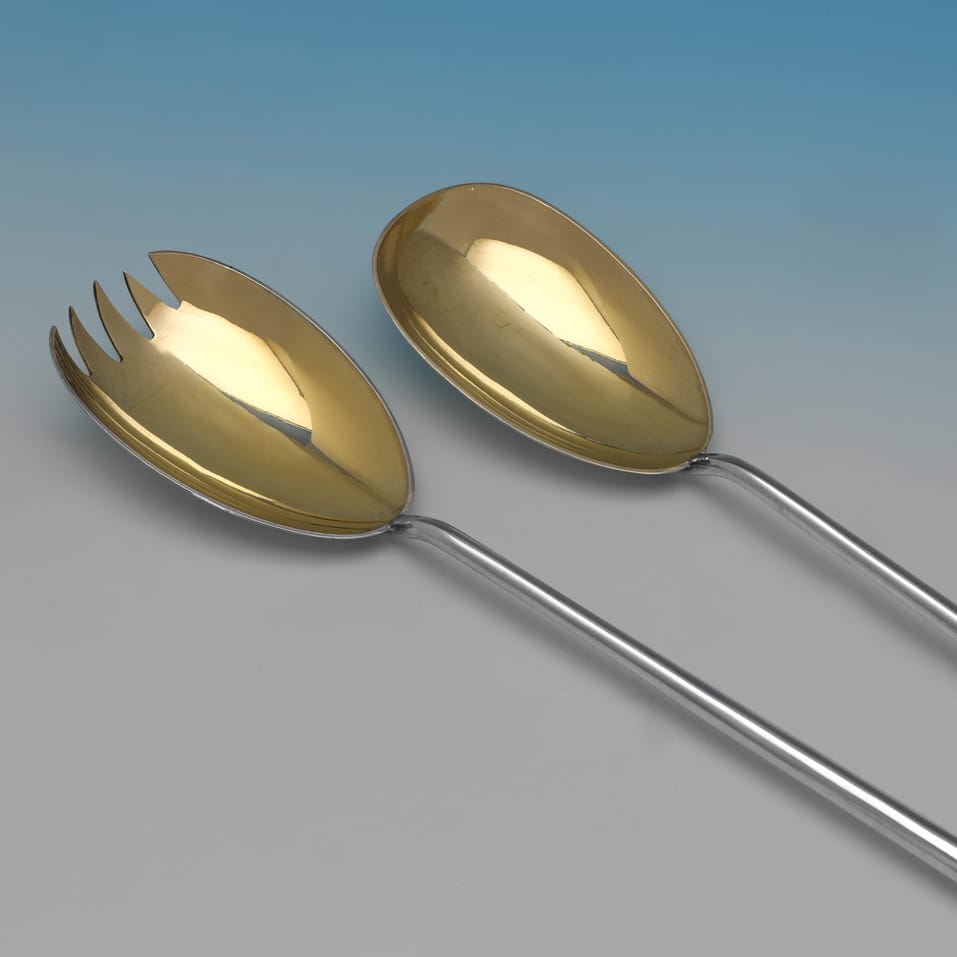 Antique Sterling Silver Pair of Salad Servers - Mappin & Webb, hallmarked in 1923 Sheffield - George V - Image 5