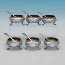Antique Sterling Silver Set of 6 Salt Cellars - Goldsmiths Alliance Ltd., hallmarked in 1880 London - Victorian - Thumbnail 2