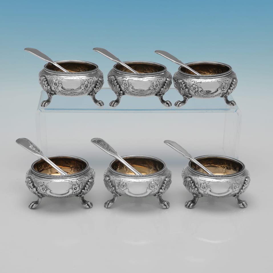 Antique Sterling Silver Set of 6 Salt Cellars - Goldsmiths Alliance Ltd., hallmarked in 1880 London - Victorian - Image 2