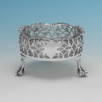 Antique Sterling Silver & Glass Pair of Pierced Salt Cellars - John Langford II & John Sebille, hallmarked in 1763 London - George III - Thumbnail 2
