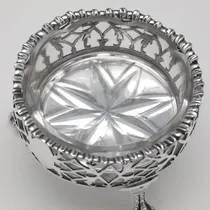 Antique Sterling Silver & Glass Pair of Pierced Salt Cellars - John Langford II & John Sebille, hallmarked in 1763 London - George III - Thumbnail 4