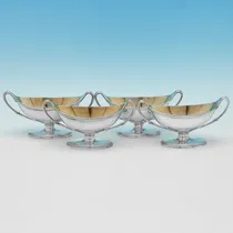 Antique Sterling Silver Set of 4 Boat Shaped Salt Cellars - hallmarked in 1787 London - George III - Thumbnail 1