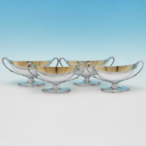 Antique Sterling Silver Set of 4 Boat Shaped Salt Cellars - hallmarked in 1787 London - George III - Image 1