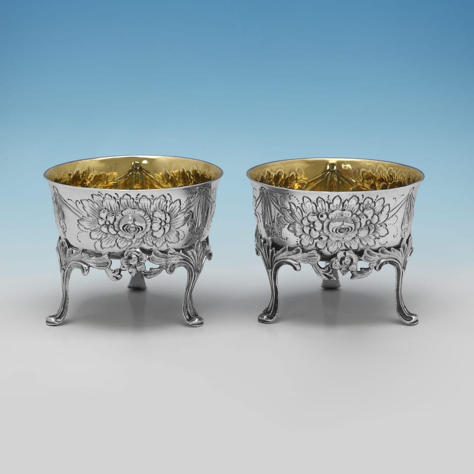 Antique Sterling Silver Pair of Salt Cellars - Berthold Muller, hallmarked in 1900 Chester - Victorian