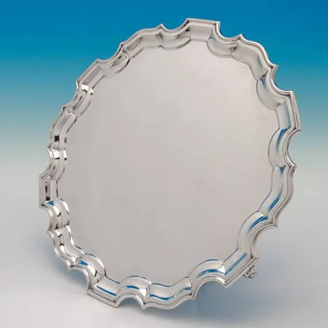 Antique Sterling Silver Chippendale Salver - Fordham & Faulkner, hallmarked in 1910 Sheffield - George V