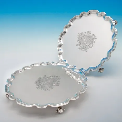 Sterling Silver Pair of Chippendale Salvers - Crate & Mansell, hallmarked in 1939 London - George VI
