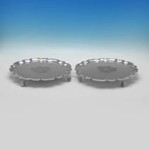 Sterling Silver Pair of Chippendale Salvers - Crate & Mansell, hallmarked in 1939 London - George VI - Thumbnail 1