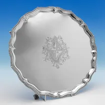 Antique Sterling Silver 14 Inch Diameter Salver - Hannam & Crouch, hallmarked in 1772 London - George III - Thumbnail 1