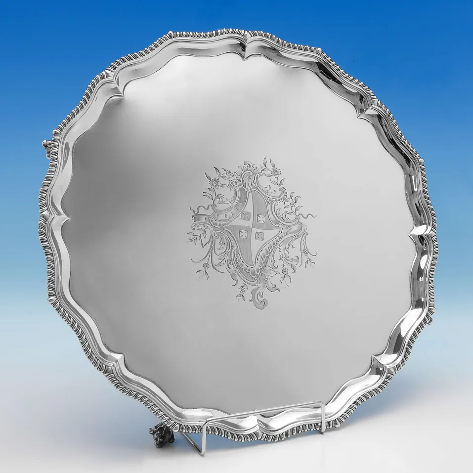 Antique Sterling Silver 14 Inch Diameter Salver - Hannam & Crouch, hallmarked in 1772 London - George III - Image 1