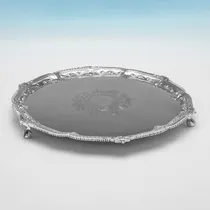 Antique Sterling Silver Salver - Gibson & Langman, hallmarked in 1889 London - Victorian - Thumbnail 2
