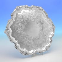 Antique Sterling Silver Salver - Barnards, hallmarked in 1837 London - Victorian - Thumbnail 1