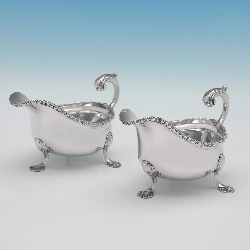 Antique Sterling Silver Pair of Sauce Boats - Lambert & Co., hallmarked in 1896 London - Victorian