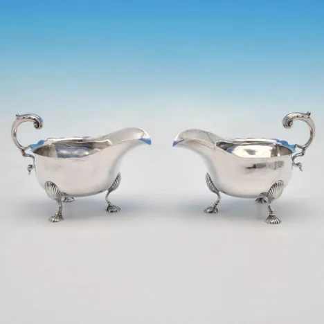 Antique Sterling Silver Pair Of Sauce Boats - William Cattell, hallmarked in 1774 London - George III