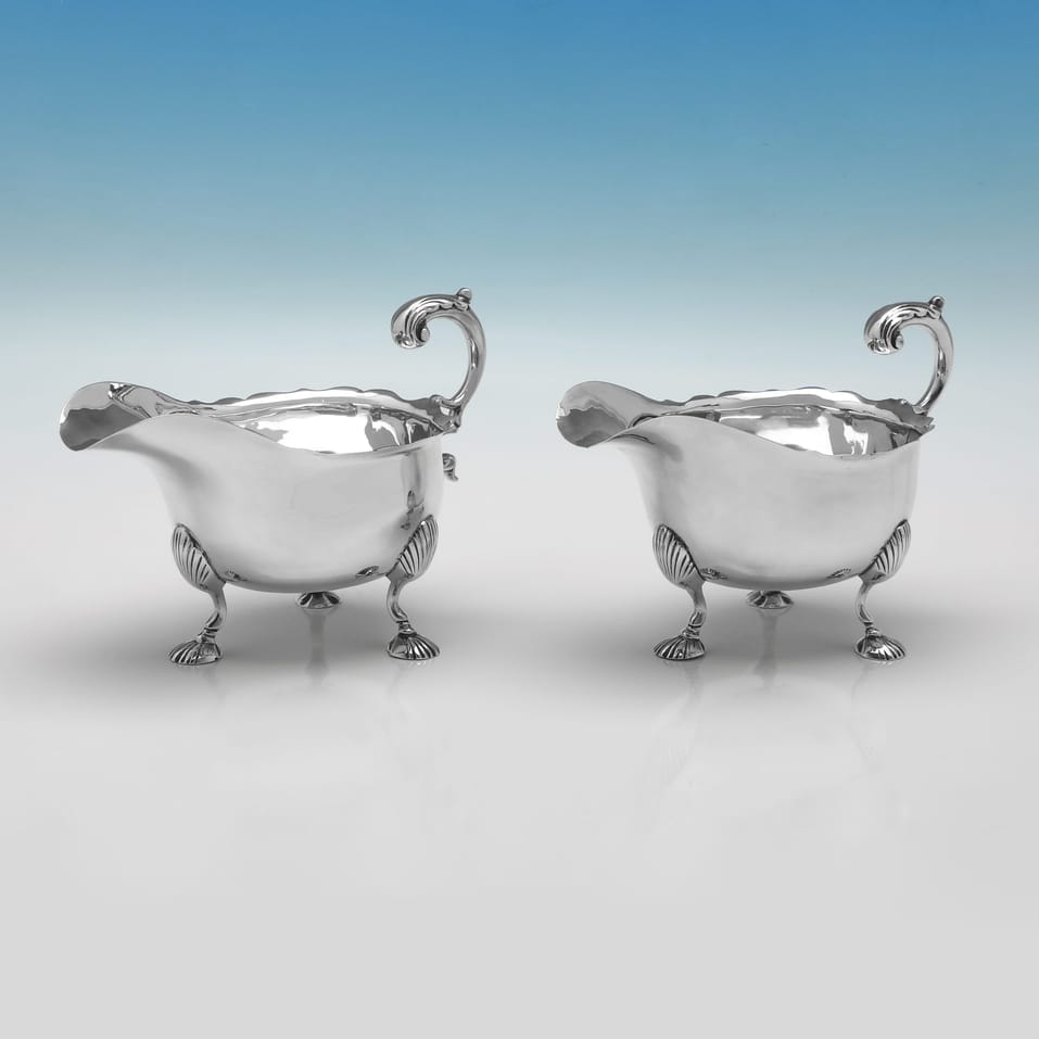 Antique Sterling Silver Pair Of Sauce Boats - William Cattell, hallmarked in 1774 London - George III