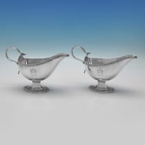 Antique Sterling Silver Pair Of Sauce Boats - John Carter II, hallmarked in 1772 London - George III - Thumbnail 1