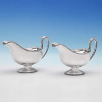 Antique Sterling Silver Pair of Very Large Sauce Boats - D. & J. Wellby, hallmarked in 1910 London - George V - Thumbnail 1