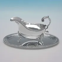 Sterling Silver Set of 4 Sauce Boats on Trays - Roberts & Belk, hallmarked in 1968 Sheffield - Elizabeth II - Thumbnail 2