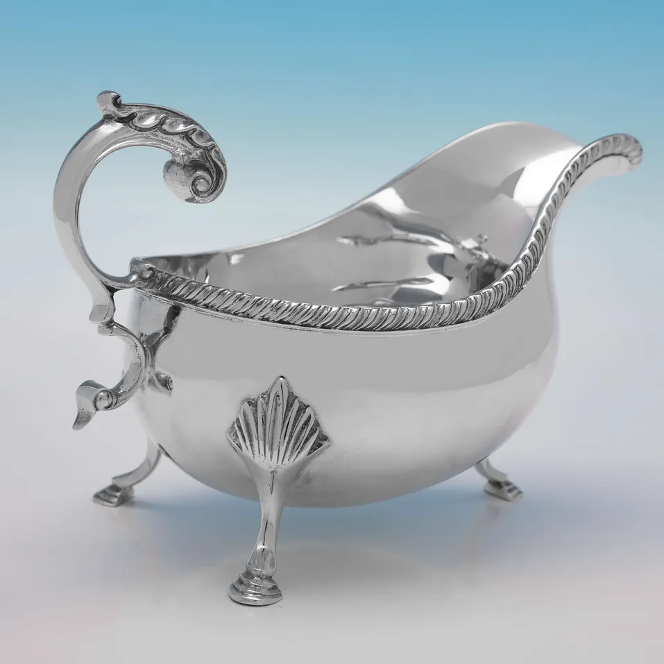 Sterling Silver Set of 4 Sauce Boats on Trays - Roberts & Belk, hallmarked in 1968 Sheffield - Elizabeth II - Image 3