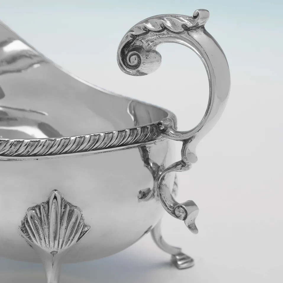 Sterling Silver Set of 4 Sauce Boats on Trays - Roberts & Belk, hallmarked in 1968 Sheffield - Elizabeth II - Image 4