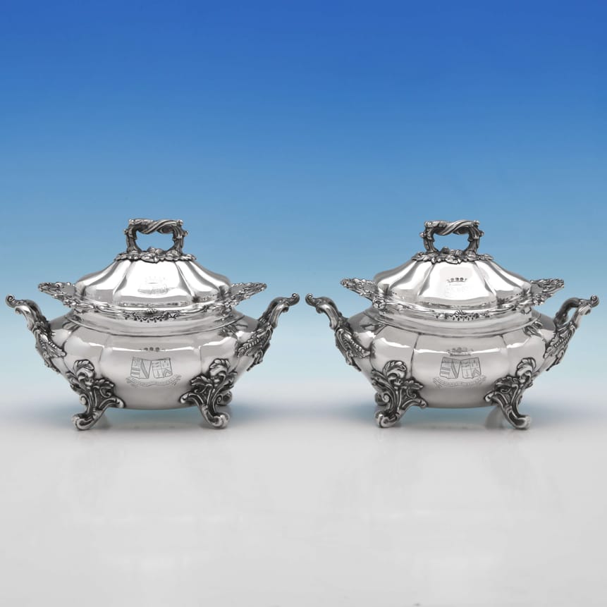 Antique Sterling Silver Pair Of Sauce Tureens - John Figg Hallmarked In 1842 London - Victorian - Image 1