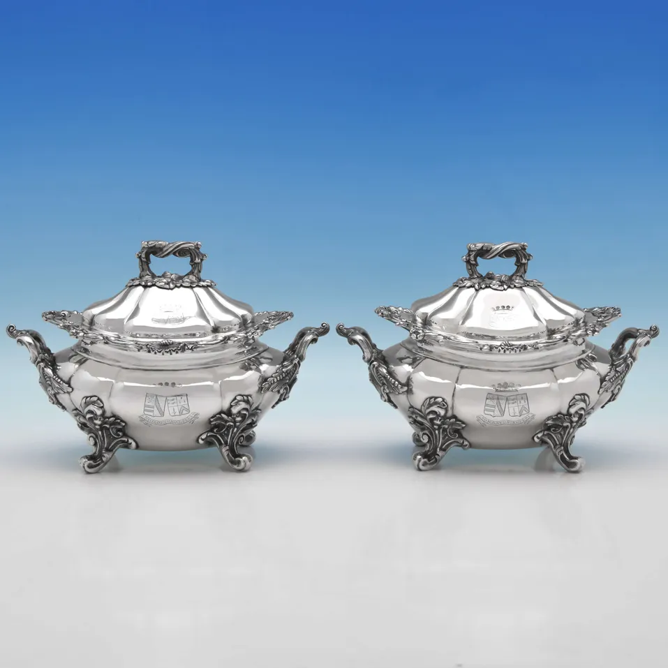 Antique Sterling Silver Pair of Sauce Tureens - John Figg, hallmarked in 1842 London - Victorian