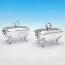 Antique Sterling Silver Pair of Sauce Tureens - John Emes, hallmarked in 1801 London - George III - Thumbnail 1