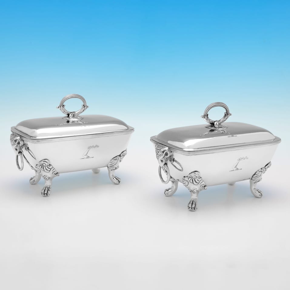 Antique Sterling Silver Pair of Sauce Tureens - John Emes, hallmarked in 1801 London - George III - Image 1