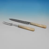 Antique Sterling Silver & Mother of Pearl Cake serving Knife & Fork - Martin, Hall & Co., hallmarked in 1897 Sheffield - Victorian - Thumbnail 2