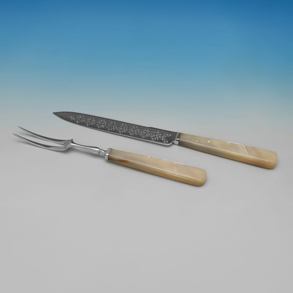 Antique Sterling Silver & Mother of Pearl Cake serving Knife & Fork - Martin, Hall & Co., hallmarked in 1897 Sheffield - Victorian - Image 2