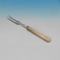 Antique Sterling Silver & Mother of Pearl Cake serving Knife & Fork - Martin, Hall & Co., hallmarked in 1897 Sheffield - Victorian - Thumbnail 3