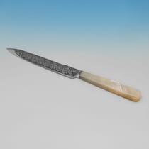 Antique Sterling Silver & Mother of Pearl Cake serving Knife & Fork - Martin, Hall & Co., hallmarked in 1897 Sheffield - Victorian - Thumbnail 4