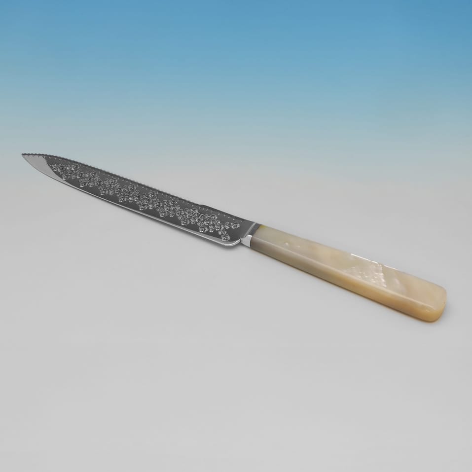 Antique Sterling Silver & Mother of Pearl Cake serving Knife & Fork - Martin, Hall & Co., hallmarked in 1897 Sheffield - Victorian - Image 4