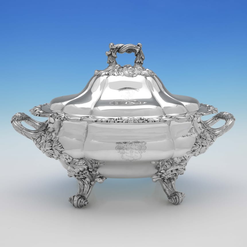 Antique Sterling Silver Soup Tureen - Robert Gainsford Hallmarked In 1833 Sheffield - William IV - Image 1