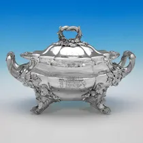Antique Sterling Silver Soup Tureen and Pair of Sauce Tureens - William Ker Reid, hallmarked in 1829 London - George IV - Thumbnail 2