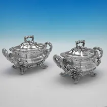 Antique Sterling Silver Soup Tureen and Pair of Sauce Tureens - William Ker Reid, hallmarked in 1829 London - George IV - Thumbnail 6