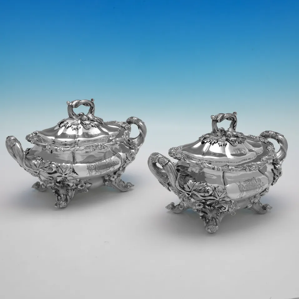 Antique Sterling Silver Soup Tureen and Pair of Sauce Tureens - William Ker Reid, hallmarked in 1829 London - George IV - Image 6