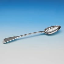 Antique Sterling Silver 'Fiddle' Straining Spoon - Eley, Fearn & Chawner, hallmarked in 1811 London - Regency - Thumbnail 1