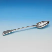 Antique Sterling Silver 'Fiddle' Straining Spoon - Eley, Fearn & Chawner, hallmarked in 1811 London - Regency - Thumbnail 1